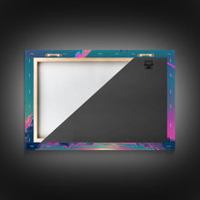 Carregar imagem no visualizador da galeria, Bald eagle in flight, vaporwave sunset, vaporwave art, framed canvas print, pink and turquoise art