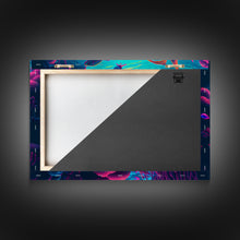 Load image into Gallery viewer, Coral Reef art, synthwave aesthetic ocean art, school of fish, framed canvas art, framed wall art canvas print