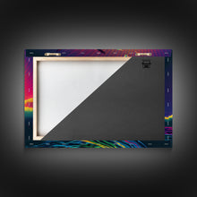 Carregar imagem no visualizador da galeria, Flock of Seagulls, art deco style sun, framed canvas print, synthwave retrowave animal art