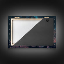 Cargar imagen en el visor de la galería, Cheetah overlooking the valley, synthwave retro style animal prints, framed canvas print, framed wall art, starry Africa night sky