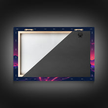 Load image into Gallery viewer, Elephant Art | Framed Canvas Print | Synthwave Style Framed Wall Art | Animal Prints | Elephant Walks Under A Full Moon | Kid's Room Decor