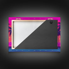 Load image into Gallery viewer, Beach sunset Wall Art, Framed Canvas Print, Colorful painting, Vibrant art, Synthwave Style, Warm Colors, Pop Art style, Tropical art