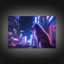 Load image into Gallery viewer, Alley Fox, Cyberpunk city, framed canvas print, urban decay art