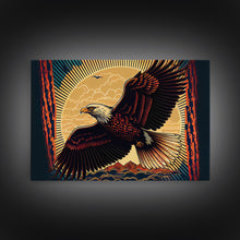 Load image into Gallery viewer, Bald eagle mural art, framed canvas print, framed wall art, cool bedroom wall decor