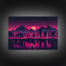 Load image into Gallery viewer, Cyberpunk Vancouver, Futuristic city skyline art, framed canvas print