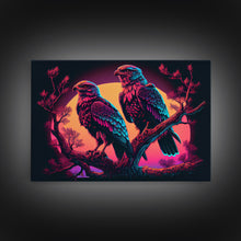 Load image into Gallery viewer, Birds of Prey at sunset, Hawks on a branch, framed canvas print