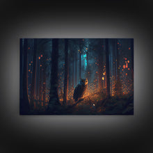 Carregar imagem no visualizador da galeria, Fantasy forest art, Fireflies and the owl at midnight, framed canvas art, framed canvas print
