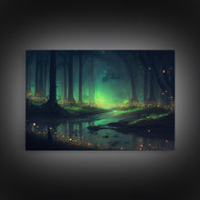 Carregar imagem no visualizador da galeria, Fireflies In Forest Swamp Night Green Wall Poster, Wall Decor, Wall Art Print, Fine Art Print