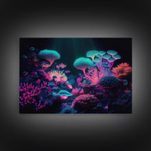 Load image into Gallery viewer, Coral Reef art, synthwave aesthetic ocean art, framed canvas art, framed wall art canvas print