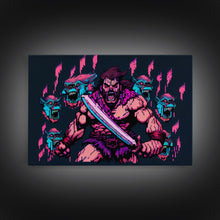 Load image into Gallery viewer, Barbarian pixel art, vaporwave RPG concept art, framed canvas print