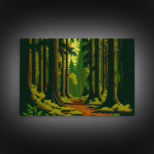 Load image into Gallery viewer, Among The Tall Trees, Beautiful forest 8 bit pixel art, framed canvas print, game room art