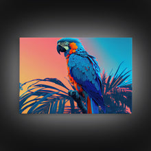 Load image into Gallery viewer, Birds of Paradise, Tropical Blue Parrot, Framed canvas print, beautiful wall art for vacation home