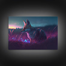 Carregar imagem no visualizador da galeria, Cute animal prints, vaporwave fox hunting in the tall grass, framed canvas print