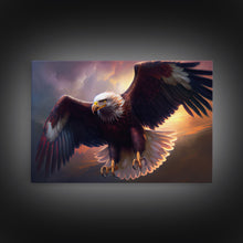 Load image into Gallery viewer, American Bald Eagle in Flight, watercolor, framed canvas print