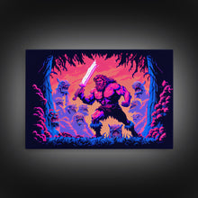 Carregar imagem no visualizador da galeria, Barbarian pixel art, vaporwave RPG concept art, framed canvas print, synthwave tabletop art