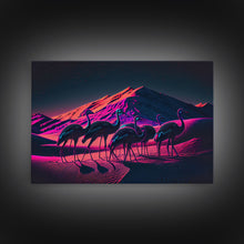 Load image into Gallery viewer, Emus in the desert, animal prints, animal art, framed canvas print, vapor wave synthwave animal art