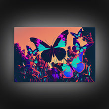 Load image into Gallery viewer, Beautiful butterfly art, vaporwave aesthetic pastel art, framed canvas print