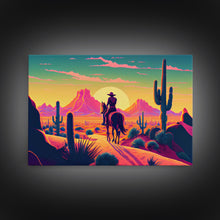Load image into Gallery viewer, Cowboy Wild West Valley Sunset Mountains Cactus Fine Art Print, Wall Art Print, Wall Poster, Wall Décor