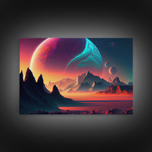 Carregar imagem no visualizador da galeria, 3 Moon Fantasy World, Retro Style Sci-Fi Art, Framed Canvas Print, Futuristic Art, Fantasy Decor
