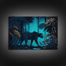 Load image into Gallery viewer, Black and Turquoise Panther, framed canvas print, unique wall art, wildlife canvas art, living room wall art