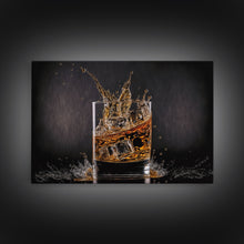 Load image into Gallery viewer, Whiskey Wall Décor, Glass of Whiskey with Splash, Man Cave Wall Art, Whisky Artwork, Home Bar Decor, Framed Canvas Print