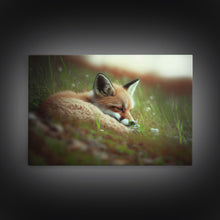 Load image into Gallery viewer, Cute Sleepy Fox Art, Animal Prints, Nature Art, Framed Canvas Print, Cute animal wall art, above sofa art