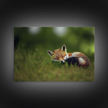 Cargar imagen en el visor de la galería, Cute Sleepy Fox Art, Animal Prints, Nature Art, Framed Canvas Print, Cute animal wall art, above sofa art