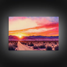 Load image into Gallery viewer, Arizona Desert at Sunset, Dirt Road, Framed Canvas Print, Colorful Wall Art, Sofa Art