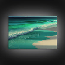 Carregar imagem no visualizador da galeria, Canvas Print, Painting of Emerald Green Waves, Framed Canvas Art