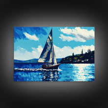 Carregar imagem no visualizador da galeria, Blue Sky and Blue Sea There's Nothing Else For Me, Framed Canvas Print, Oil Painting Style, Sailing / Sail Boat Art