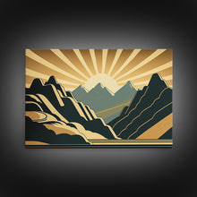 Carregar imagem no visualizador da galeria, Art Deco Style Mountain landscape at Sunset, Framed Canvas Print, Large Format Wall Art, Huge Wall Decor