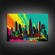 Load image into Gallery viewer, Chicago City Skyline Graffiti Art, Framed Canvas Print, Large Office Wall Decor, Huge Living Room Art