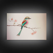 Cargar imagen en el visor de la galería, Colorful Oriole Bird On a Branch, Watercolor, Framed Canvas Print, Birdwatcher Art