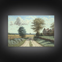 Load image into Gallery viewer, Cottage Oil Painting Framed Canvas Print | Rustic Wall Art | Vintage Muted Print | Farmhouse | Boho Style | Minimalist