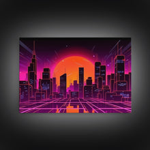 Cargar imagen en el visor de la galería, City Wall Art | Framed Canvas Print | Living room art | Lines | Retro | Wonderful art | Landscape | Outrun Style | Futuristic | Synthwave