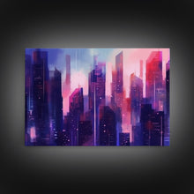 Load image into Gallery viewer, Buildings Wall Art - Framed Canvas Print - Original painting - Vaporwave Style - Watercolor colors - Pop Art Style - Living room art