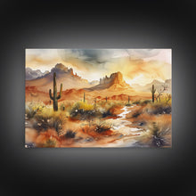 Carregar imagem no visualizador da galeria, Extra Large Wall Art, Desert Landscape Painting Framed Canvas Print, Metal Art, Wood Framed Original Art, Living Room Decor, Landscape Art