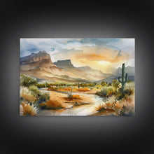 Load image into Gallery viewer, Beautiful Arizona Watercolor Landscape Painting Print, Wood Framed Art, Gift for him, painting, Prints, Abstract Wall Art