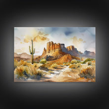 Load image into Gallery viewer, Beautiful Arizona Watercolor Landscape Painting Print, Wood Framed Art, Gift for him, painting, Prints, Abstract Wall Art
