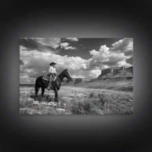 Load image into Gallery viewer, Arizona Cowboy Black and White Photography Print, Framed Canvas Print or Metal Art, Western Decor, Country Art, Living Room Art