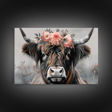 Carregar imagem no visualizador da galeria, Framed Wall Art Texas Cattle, Wood Framed Canvas Print, Farmhouse Decor, Minimalist Rustic Farmhouse Painting, Vacation Home Decor, Western