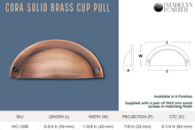 Cargar imagen en el visor de la galería, Cora Cup Solid Brass Drawer Pull - 3.25 Inch Centers