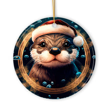 Load image into Gallery viewer, Cute Otter with Santa Hat Coastal Christmas Ornament