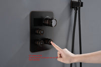Cargar imagen en el visor de la galería, 12-Inch Non-LED Light Ceiling Mounted Oil Rubbed Bronze 3-Way Thermostatic Shower Faucet System with Wall Mount 12-Inch Rainfall Shower Head