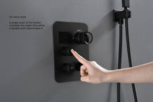 Cargar imagen en el visor de la galería, 12-inch or 16-inch Wall Mount Matte Black Rain Shower Head with Thermostatic Faucet and Tub Spout - Immerse in a Blissful Shower Experience
