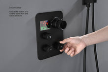 Cargar imagen en el visor de la galería, 12-inch or 16-inch Wall Mount Matte Black Rain Shower Head with Thermostatic Faucet and Tub Spout - Immerse in a Blissful Shower Experience