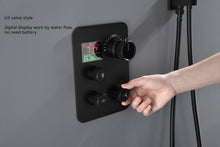 Cargar imagen en el visor de la galería, 12-inch or 16-inch Wall Mount Matte Black Rain Shower Head with Thermostatic Faucet and Tub Spout - Immerse in a Blissful Shower Experience