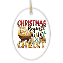 Load image into Gallery viewer, Dazzling Christmas Begins with Christ Ornament, Ceramic Christian Holiday Art