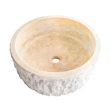 Load image into Gallery viewer, Denizli Beige Travertine Rustic Stone Round Above Vanity Bathroom Sink (D)16" (H)6"