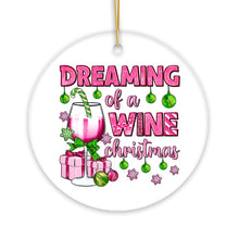 Load image into Gallery viewer, Dreaming of a Wine Christmas Ornament, Pink Ceramic Tree Decoration